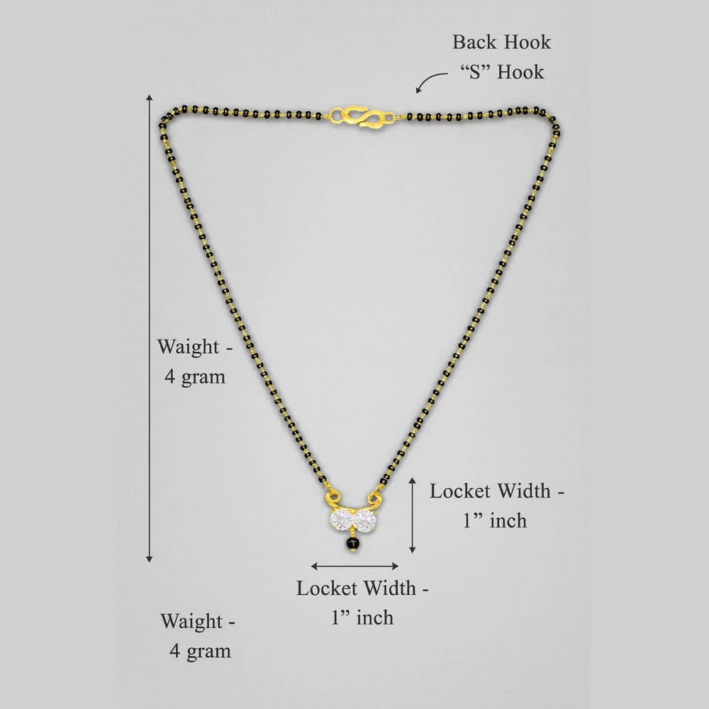 Real Gold Look Short Black Beads Mangalsutra with White AD Pendant – Daily Wear