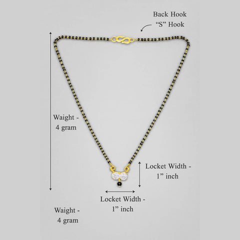 Real Gold Look Short Black Beads Mangalsutra with White AD Pendant – Daily Wear
