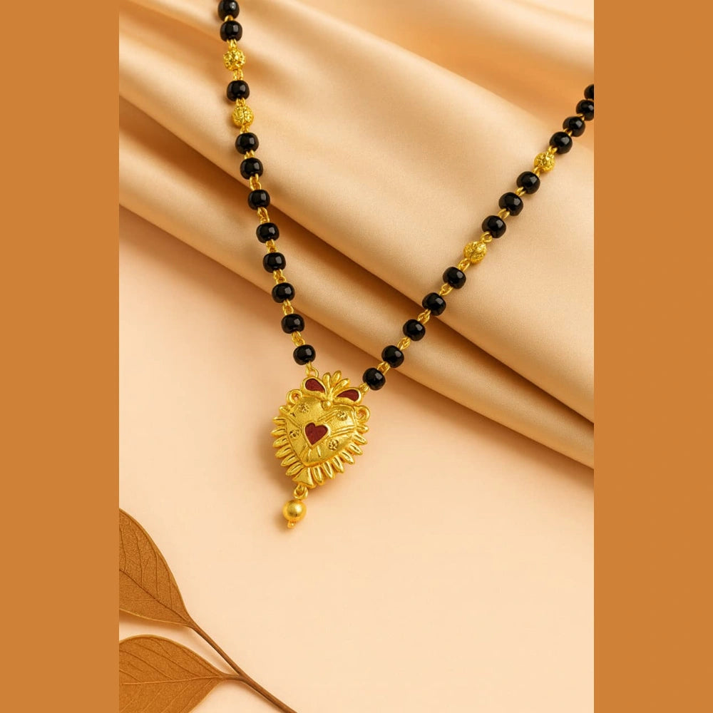 Zhome (ZevarHouse) Onegram Gold-Plated Black Bead Mangalsutra with Heart Pendant – Handmade RealGold Look