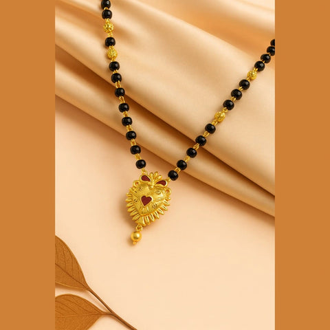 Zhome (ZevarHouse) Onegram Gold-Plated Black Bead Mangalsutra with Heart Pendant – Handmade RealGold Look