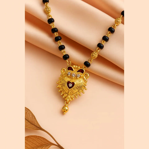 Zhome (ZevarHouse) Onegram Gold-Plated Black Bead Mangalsutra with Heart Pendant – Handmade RealGold Look