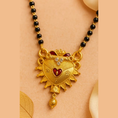 Zhome (ZevarHouse) Onegram Gold-Plated Black Bead Mangalsutra with Heart Pendant – Handmade RealGold Look