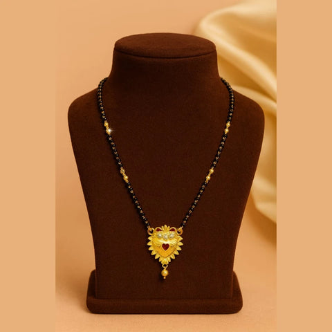 Zhome (ZevarHouse) Onegram Gold-Plated Black Bead Mangalsutra with Heart Pendant – Handmade RealGold Look