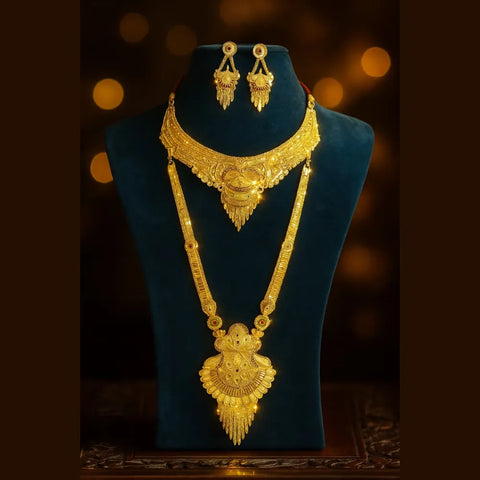 Royal Gold-Plated Bridal Jewellery Set – Long Haar, Choker & Earrings