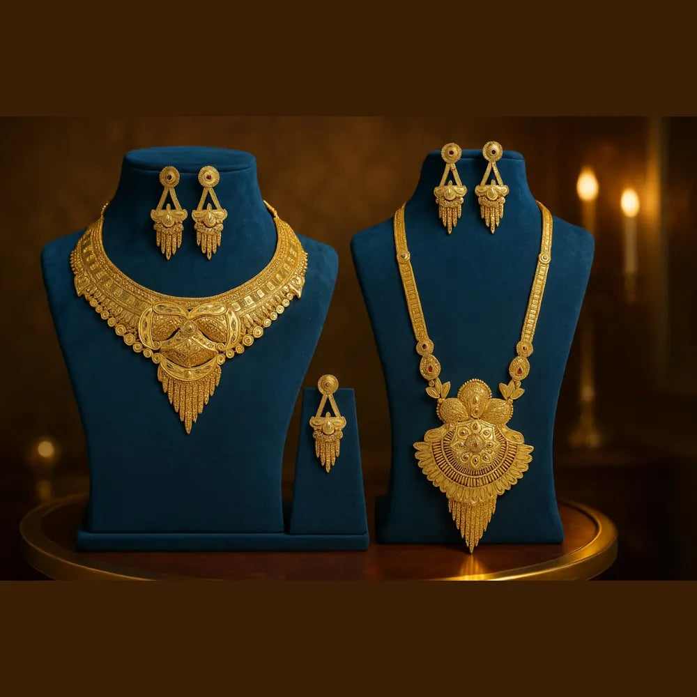 Product image of Royal Gold-Plated Bridal Jewellery Set – Long Haar, Choker & Earrings – image 1