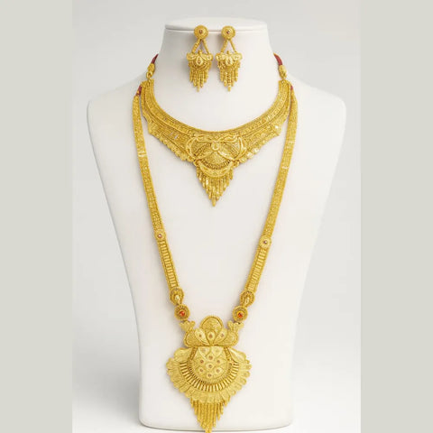 Royal Gold-Plated Bridal Jewellery Set – Long Haar, Choker & Earrings