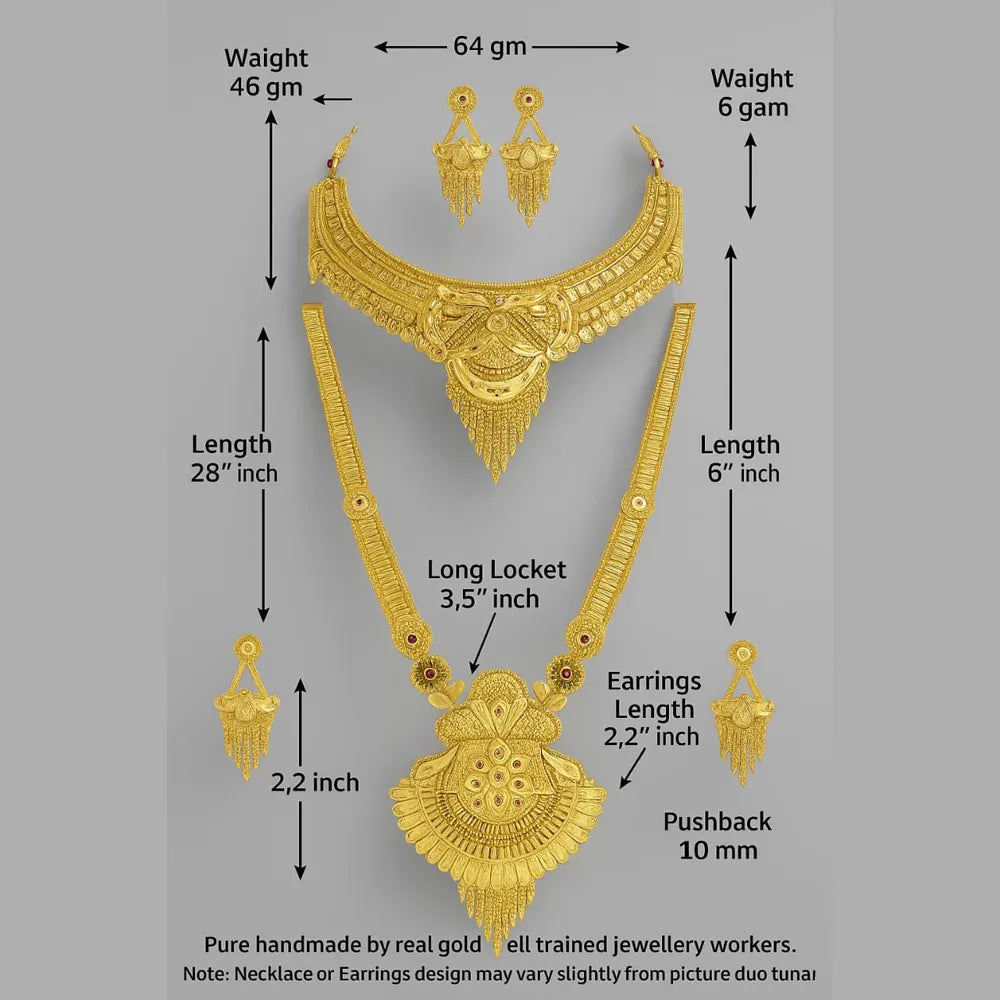 Royal Gold-Plated Bridal Jewellery Set – Long Haar, Choker & Earrings