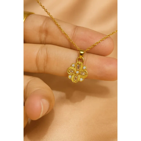 Elegant Gold-Plated Floral Pendant Necklace with CZ Stones – Lightweight Daily Wear
