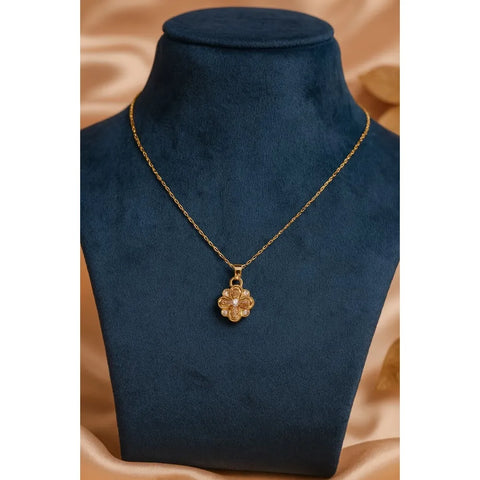 Elegant Gold-Plated Floral Pendant Necklace with CZ Stones – Lightweight Daily Wear