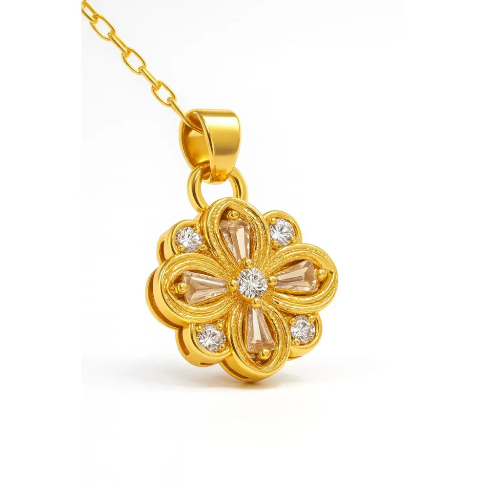 Elegant Gold-Plated Floral Pendant Necklace with CZ Stones – Lightweight Daily Wear