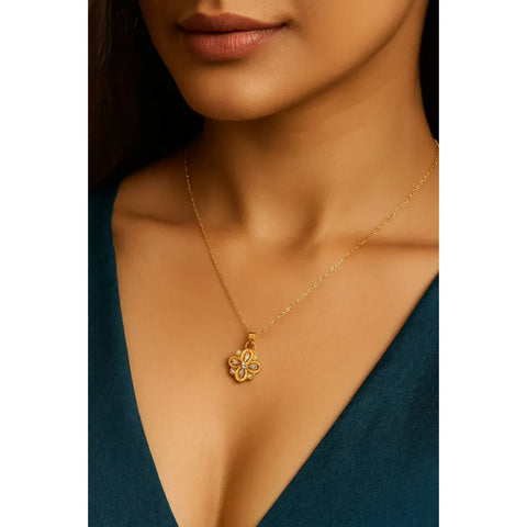Elegant Gold-Plated Floral Pendant Necklace with CZ Stones – Lightweight Daily Wear