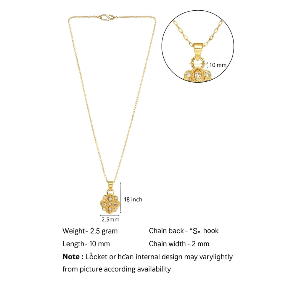 Elegant Gold-Plated Floral Pendant Necklace with CZ Stones – Lightweight Daily Wear