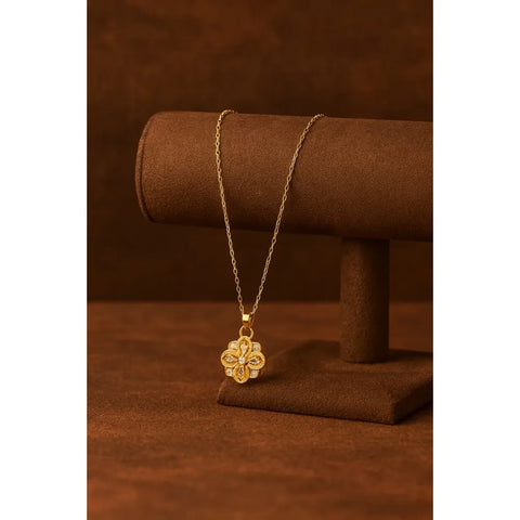 Elegant Gold-Plated Floral Pendant Necklace with CZ Stones – Lightweight Daily Wear