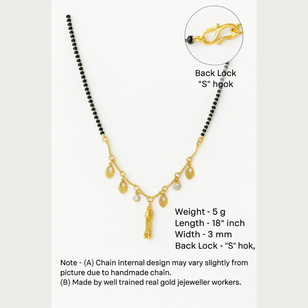 Lightweight One Gram Gold-Plated Daily Wear Mangalsutra with Black Beads & Leaf Charms – 5g
