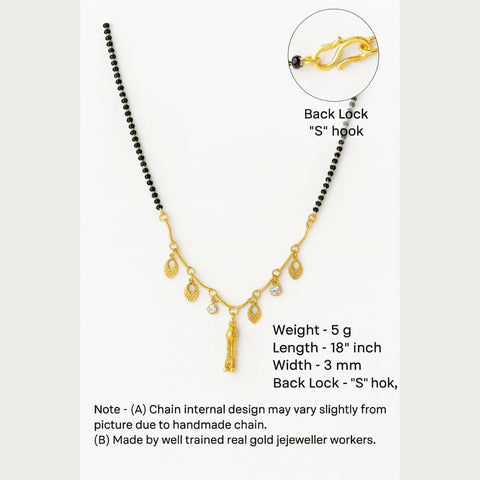 Lightweight One Gram Gold-Plated Daily Wear Mangalsutra with Black Beads & Leaf Charms – 5g
