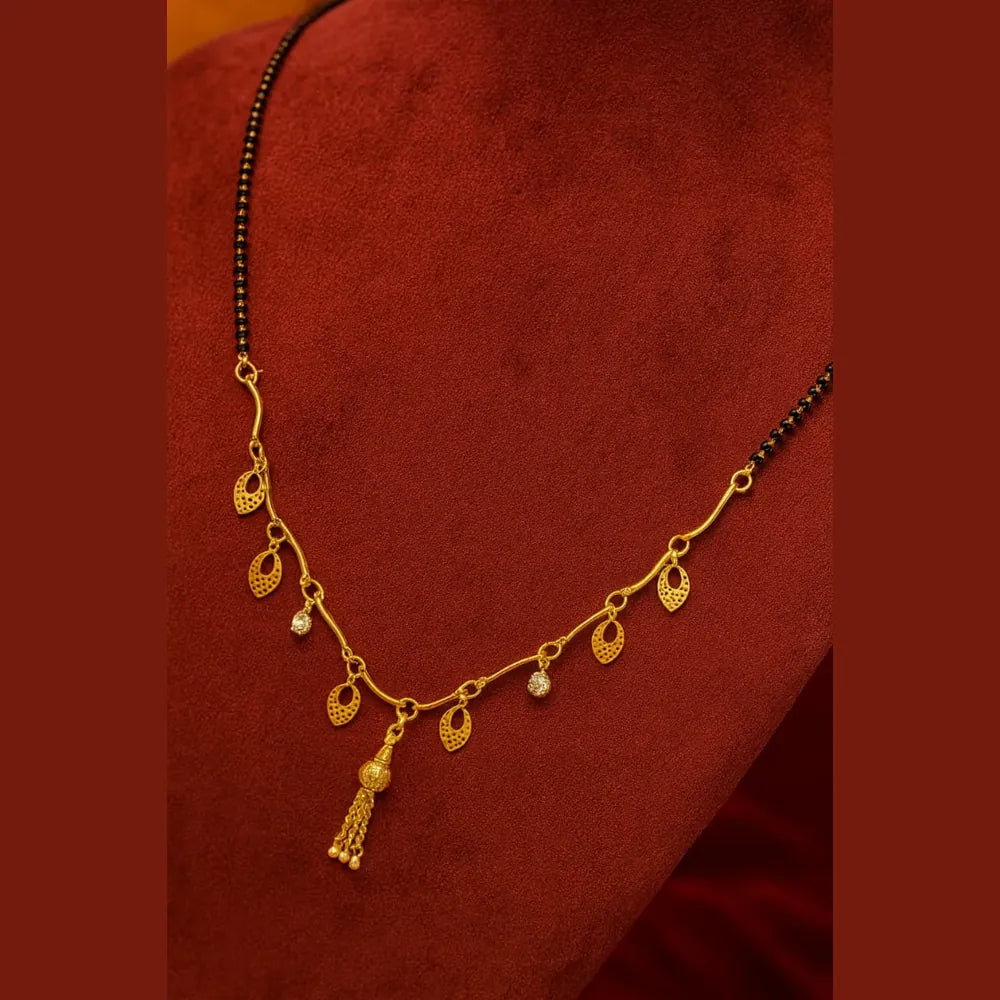 Lightweight One Gram Gold-Plated Daily Wear Mangalsutra with Black Beads & Leaf Charms – 5g