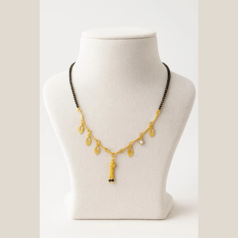Lightweight One Gram Gold-Plated Daily Wear Mangalsutra with Black Beads & Leaf Charms – 5g