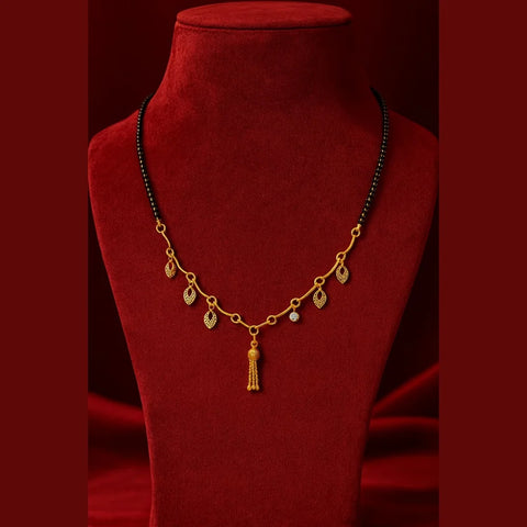 Lightweight One Gram Gold-Plated Daily Wear Mangalsutra with Black Beads & Leaf Charms – 5g