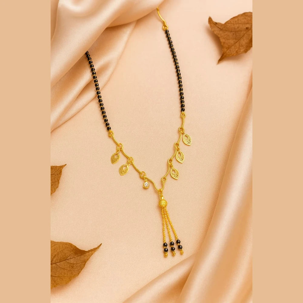 Lightweight One Gram Gold-Plated Daily Wear Mangalsutra with Black Beads & Leaf Charms – 5g