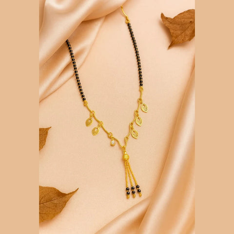 Lightweight One Gram Gold-Plated Daily Wear Mangalsutra with Black Beads & Leaf Charms – 5g