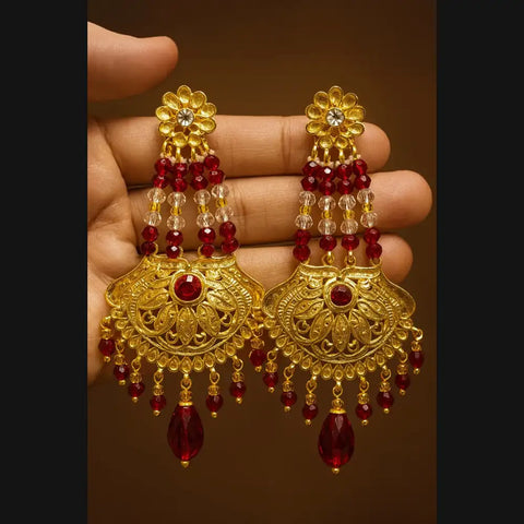 Royal Red Crystal Choker Necklace Set with Earrings – Handmade Gold-Plated Bridal Jewellery