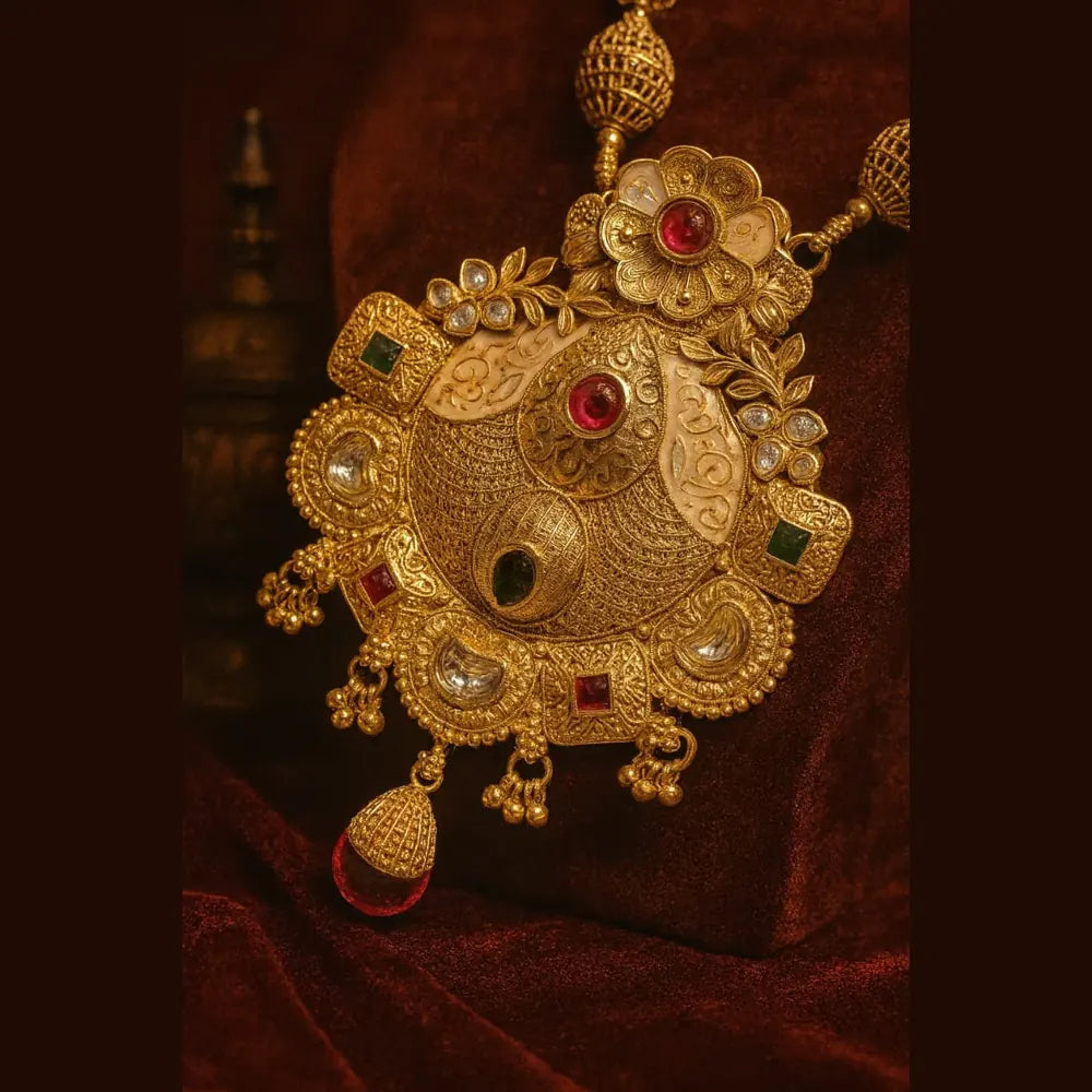 Bridal Long Necklace with Matching Earrings | Handmade One Gram Gold-Plated Beaded Jewelry