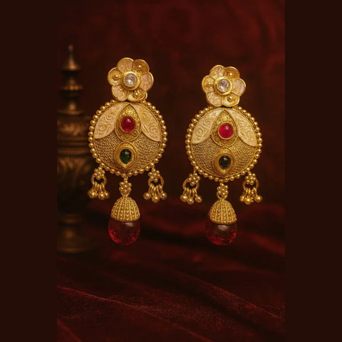 Bridal Long Necklace with Matching Earrings | Handmade One Gram Gold-Plated Beaded Jewelry