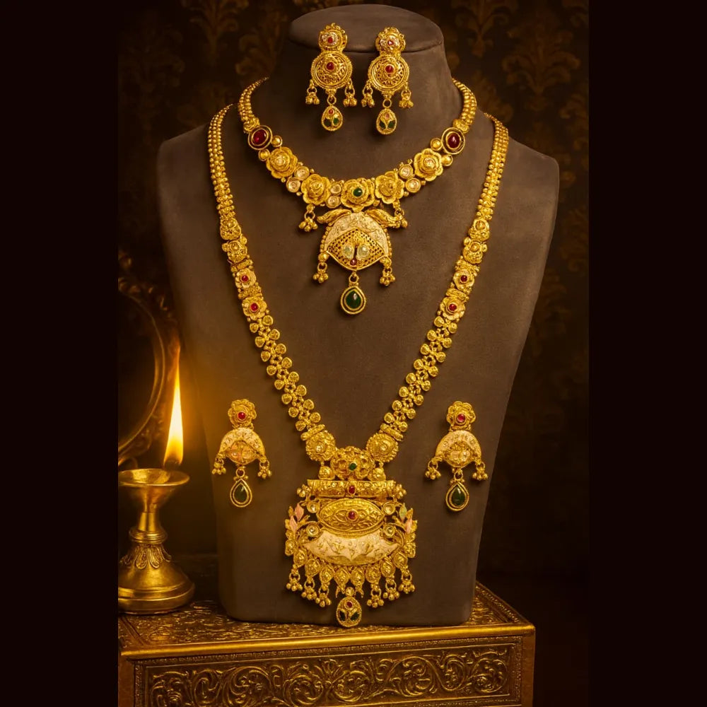 Product image of Bridal Necklace Set | Heavy Dual-Layer Gold Look Jewellery – image 1