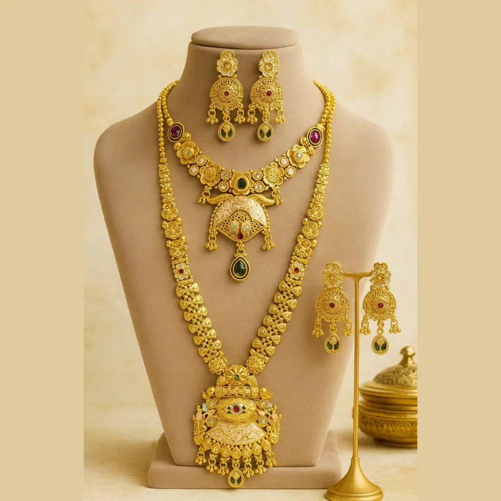 Product image of Bridal Necklace Set Heavy Dual Layer Gold Look Jewellery – image 3