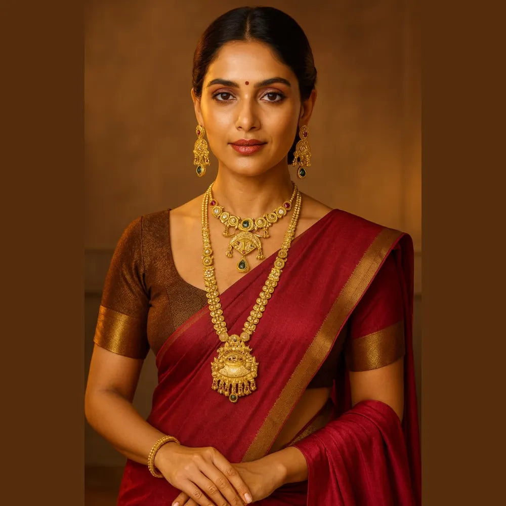 Bridal Necklace Set | Heavy Dual-Layer Gold Look Jewellery