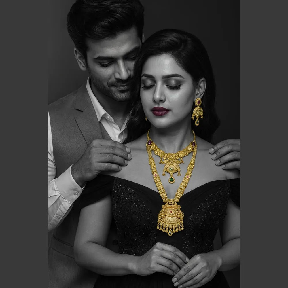 Product image of Bridal Necklace Set Heavy Dual Layer Gold Look Jewellery – image 7