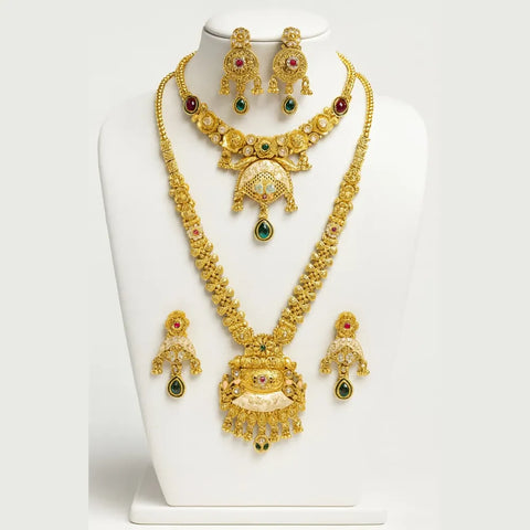 Bridal Necklace Set | Heavy Dual-Layer Gold Look Jewellery