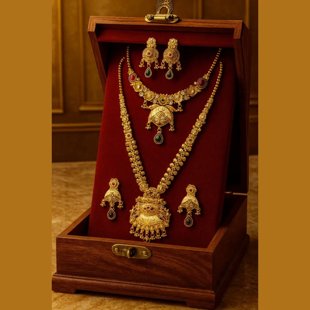 Bridal Necklace Set | Heavy Dual-Layer Gold Look Jewellery