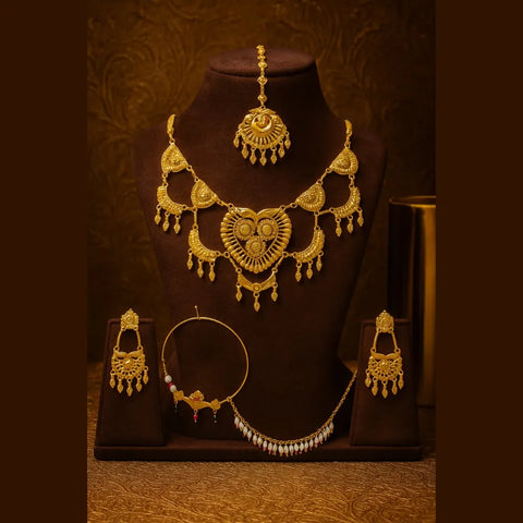 Exclusive Handmade Combo Bridal Jewellery Set | Necklace, Earrings, Mangtika & Nathiya Karwa Chauth special