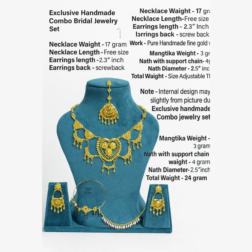 Exclusive Handmade Combo Bridal Jewellery Set | Necklace, Earrings, Mangtika & Nathiya Karwa Chauth special