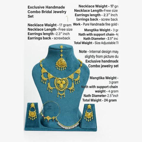 Exclusive Handmade Combo Bridal Jewellery Set | Necklace, Earrings, Mangtika & Nathiya Karwa Chauth special