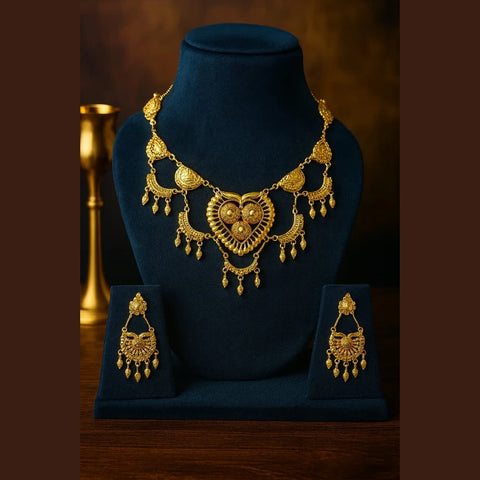 Exclusive Handmade Short Necklace with Matching Earrings – One Gram Gold Plated Bridal Jewellery