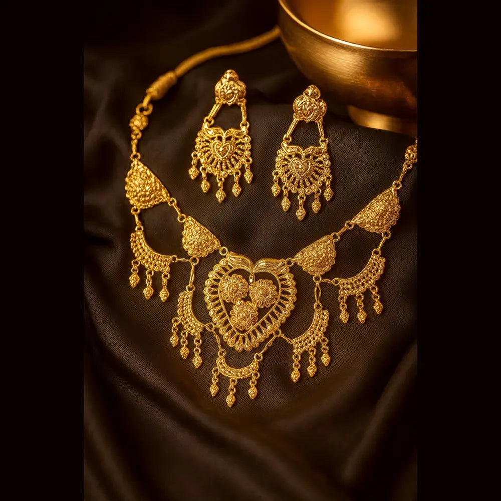 Exclusive Handmade Short Necklace with Matching Earrings – One Gram Gold Plated Bridal Jewellery