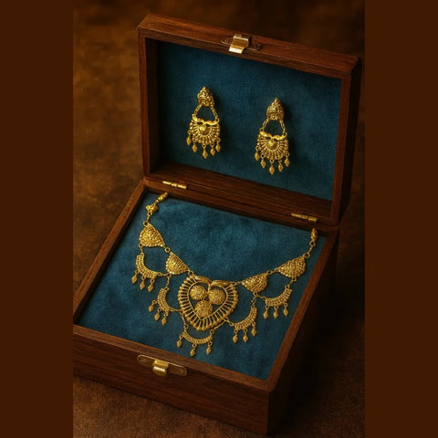Exclusive Handmade Short Necklace with Matching Earrings – One Gram Gold Plated Bridal Jewellery