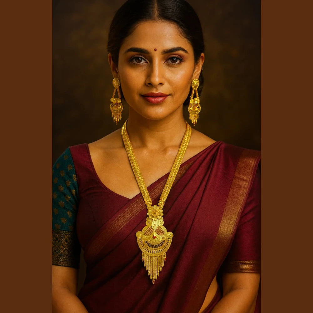Long Necklace Jewelry Set | Gilded Grace: Royal Gold-Tone Necklace