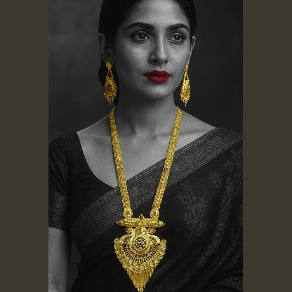 Long Necklace Jewelry Set – Real Gold Look Design for Weddings & Special Occasions
