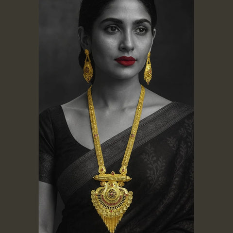 Long Necklace Jewelry Set – Real Gold Look Design for Weddings & Special Occasions
