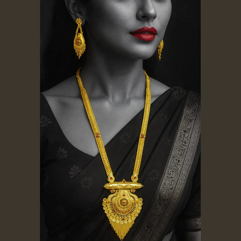 Long Necklace Jewelry Set – Real Gold Look Design for Weddings & Special Occasions