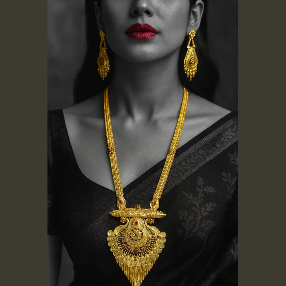 Long Necklace Jewelry Set – Real Gold Look Design for Weddings & Special Occasions