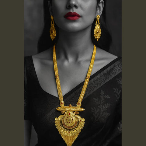 Long Necklace Jewelry Set – Real Gold Look Design for Weddings & Special Occasions