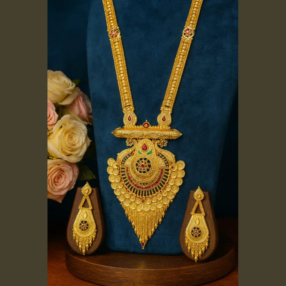 Long Necklace Jewelry Set – Real Gold Look Design for Weddings & Special Occasions