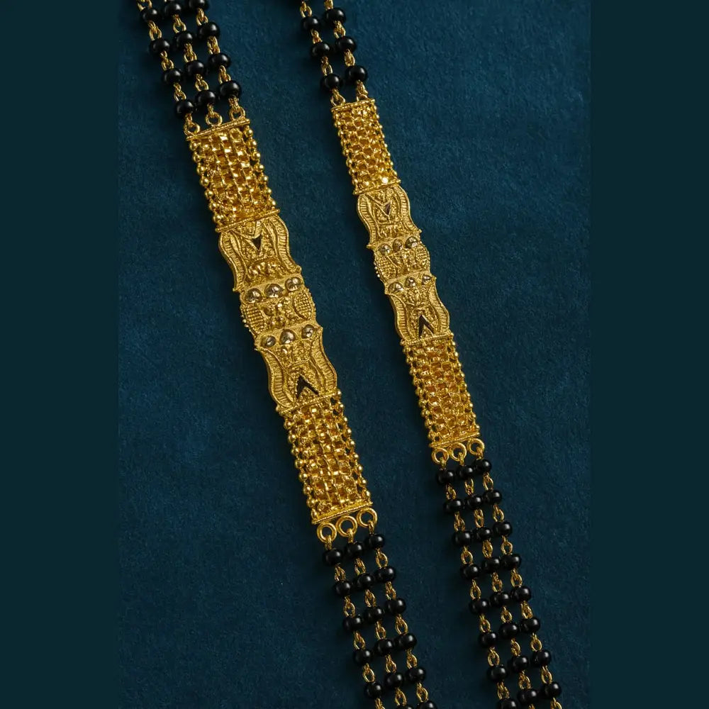 Handmade One Gram Gold-Plated 3-Layer Black Beads Mangalsutra with Designer Pendant – 32 Inch