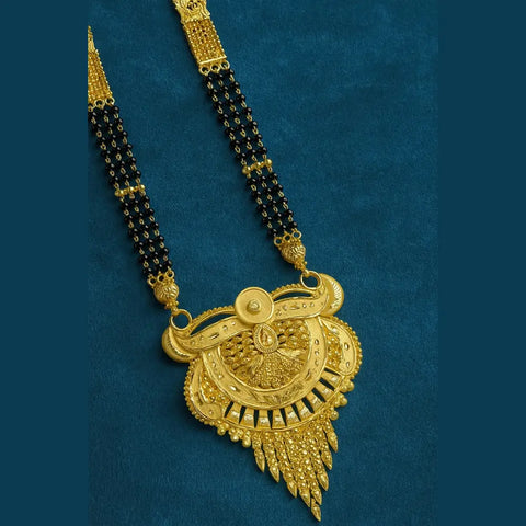 Handmade One Gram Gold-Plated 3-Layer Black Beads Mangalsutra with Designer Pendant – 32 Inch