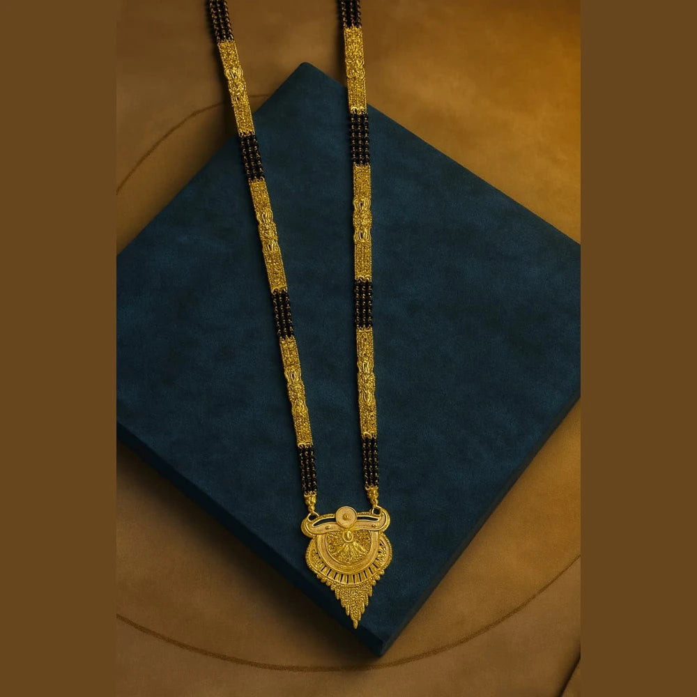 Handmade One Gram Gold-Plated 3-Layer Black Beads Mangalsutra with Designer Pendant – 32 Inch