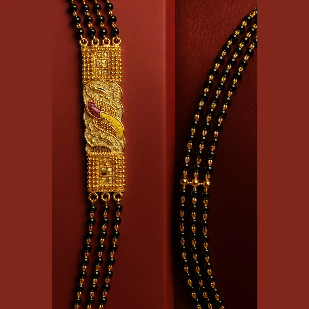 Exclusive Handmade One Gram Gold-Plated 4-Layer Black Beads Bridal Mangalsutra with Designer Pendant – 36 Inch